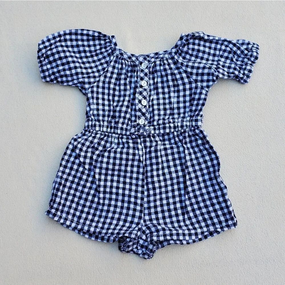 Old Navy Dark Navy Blue and White Buffalo Checkered Romper Size 12-18โMonths